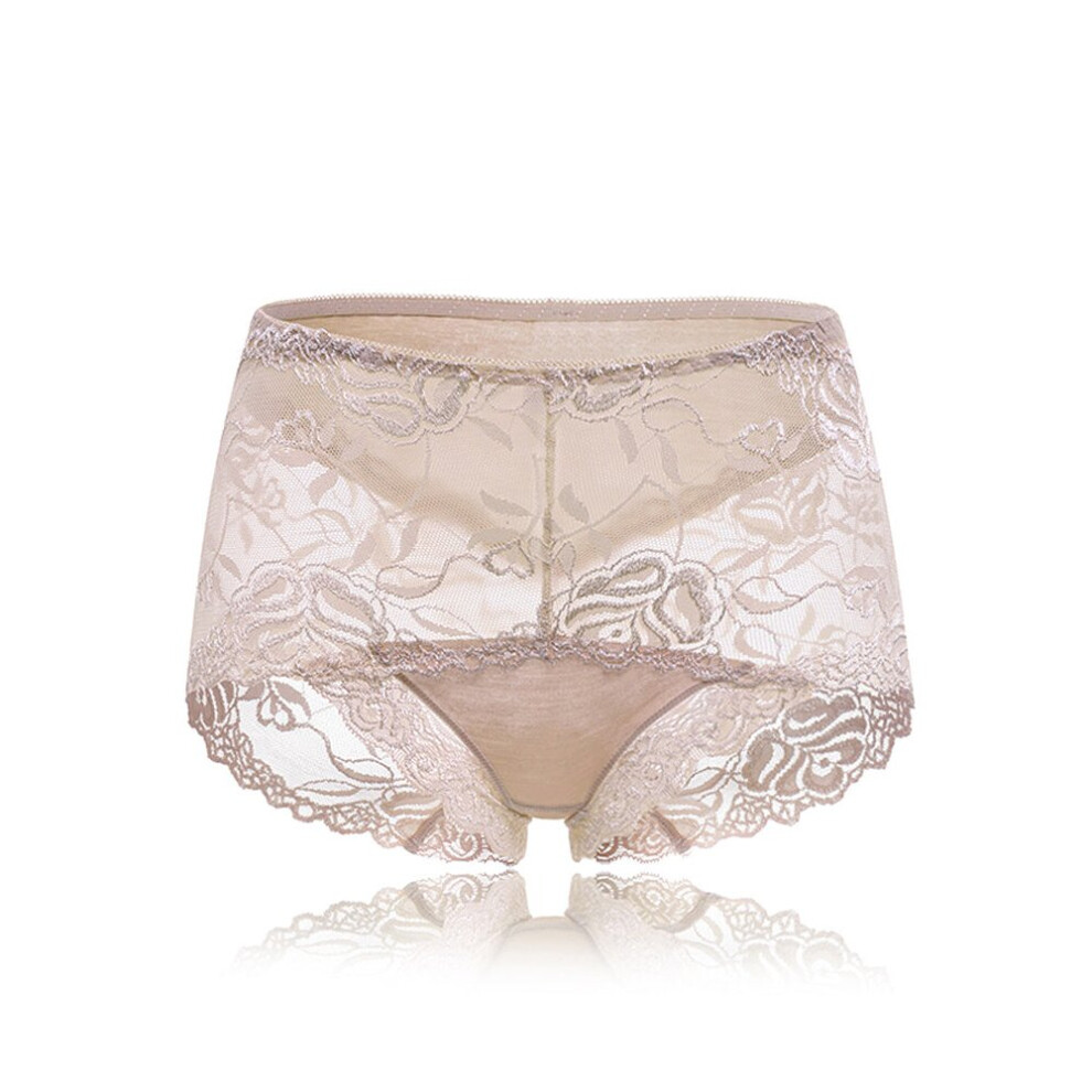 (khaki, 12) Women Seduced Lace Hollow Out Mid Waist Soft Briefs