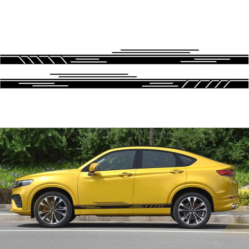 (Black) Car Sticker Side Door Stripes Racing Decal Auto Body Decor 1Pair