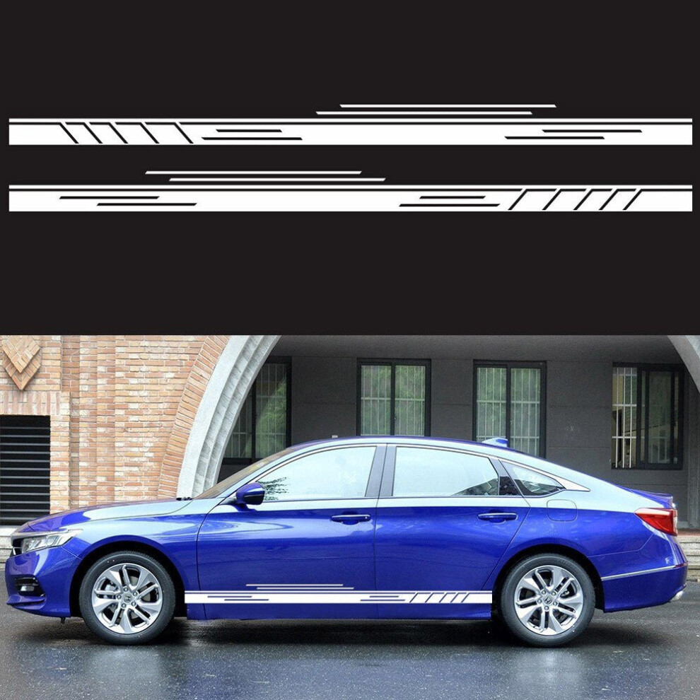 (White) Car Sticker Side Door Stripes Racing Decal Auto Body Decor 1Pair