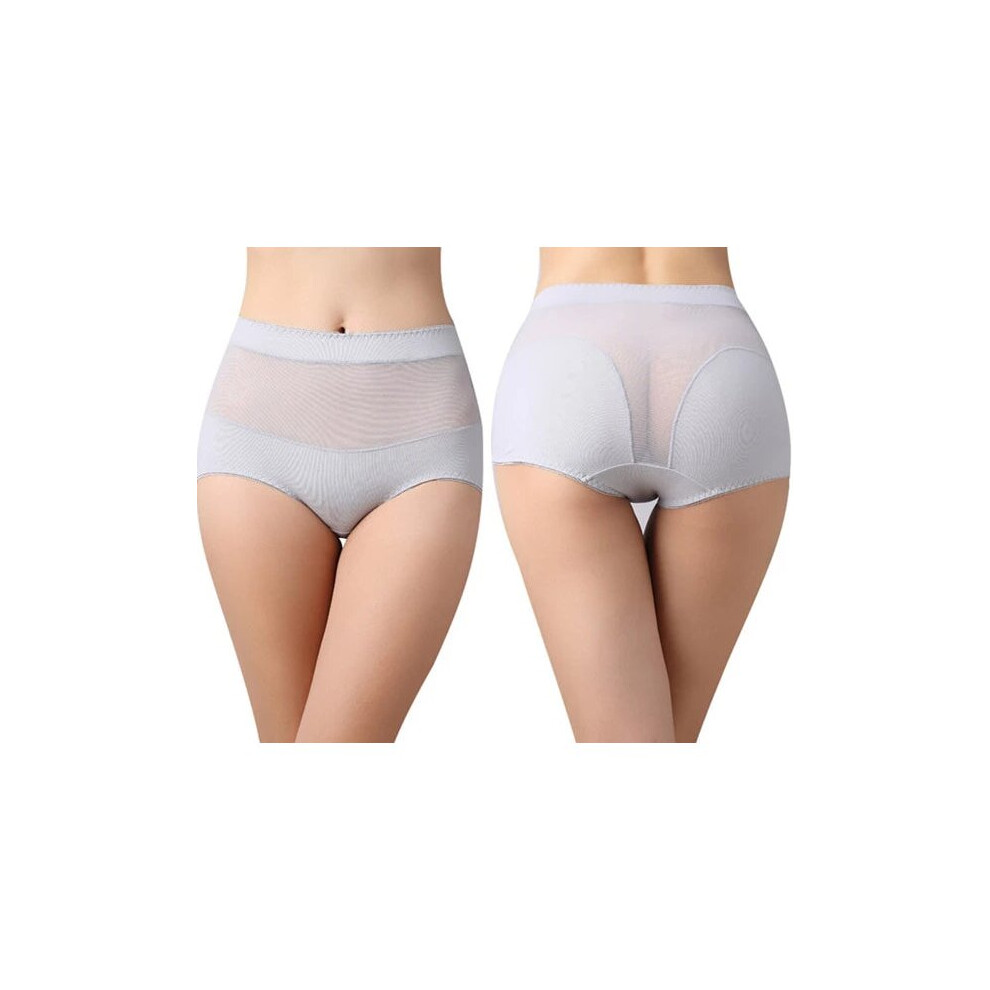 (Grey, 2XL) Translucent Mesh High Waist Breathable Panties