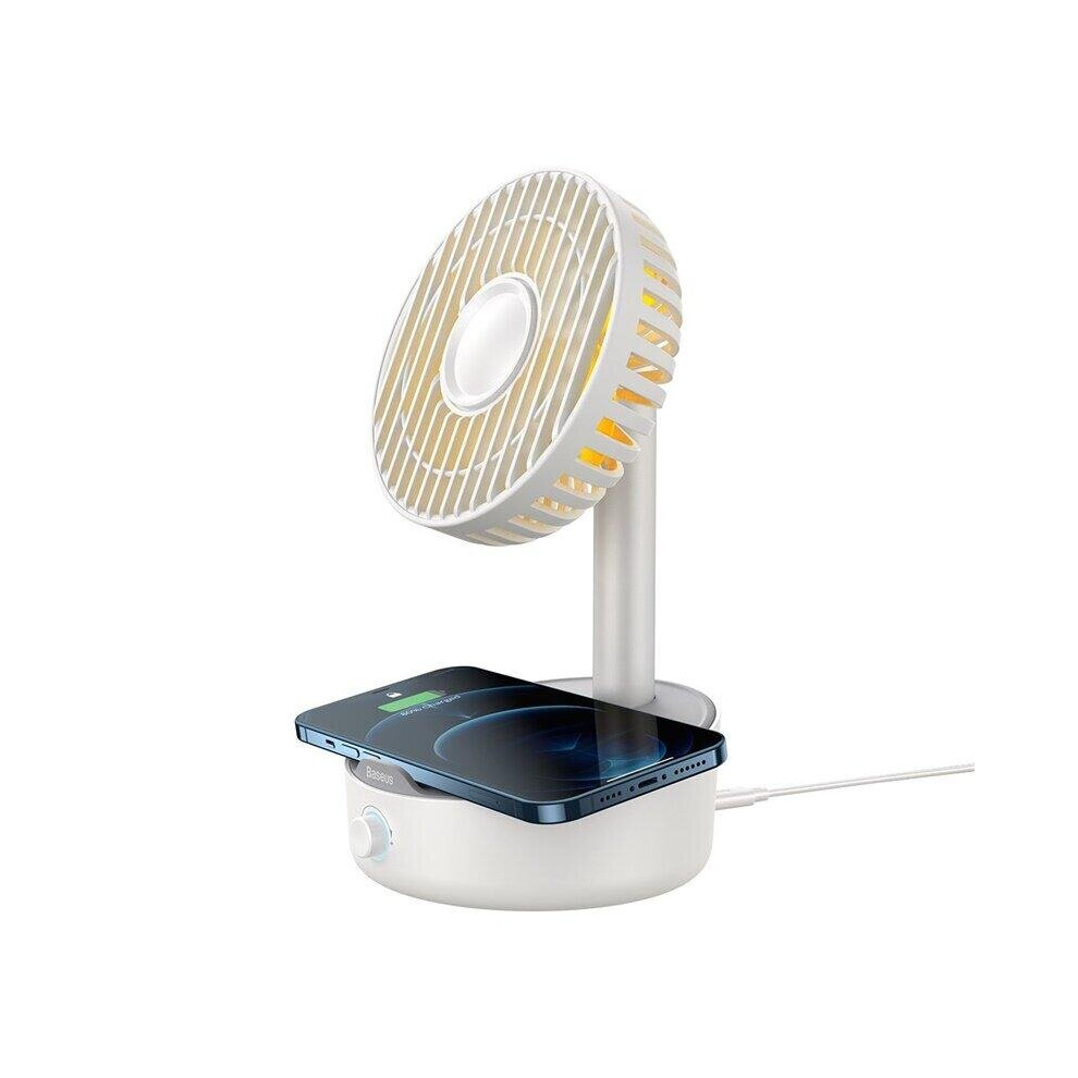 (White) Desktop Oscillating Fan Portable Fan Cooler Support 10W Wireless Charger Low Noise with Hidden Storage Box Air Cooling Fan