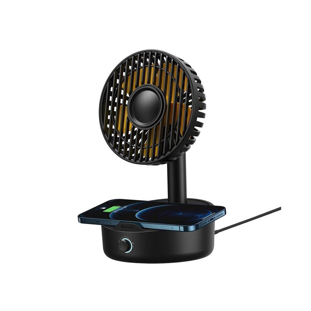 (Black) Desktop Oscillating Fan Portable Fan Cooler Support 10W Wireless Charger Low Noise with Hidden Storage Box Air Cooling Fan