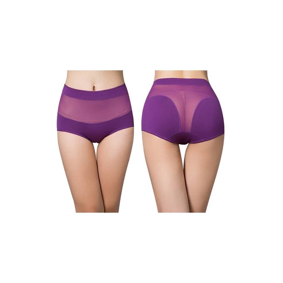 (Purple, L) Translucent Mesh High Waist Breathable Panties