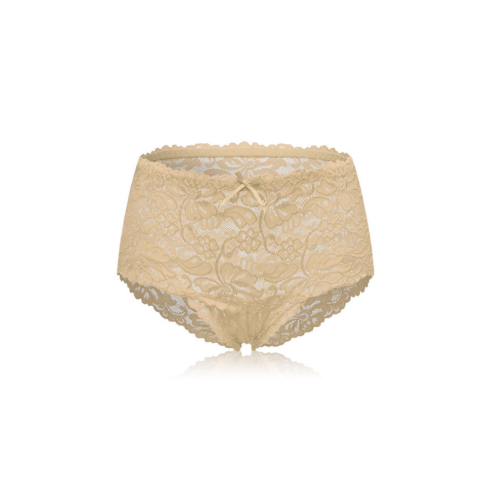 (Apricot, 12) High Waist Hollow Lace Panties