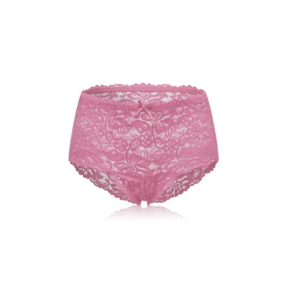 (Pink, 10) High Waist Hollow Lace Panties