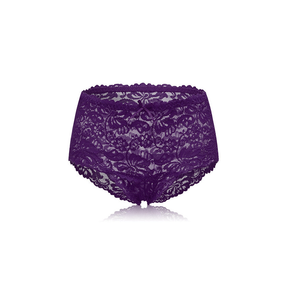 (Purple, 10) High Waist Hollow Lace Panties