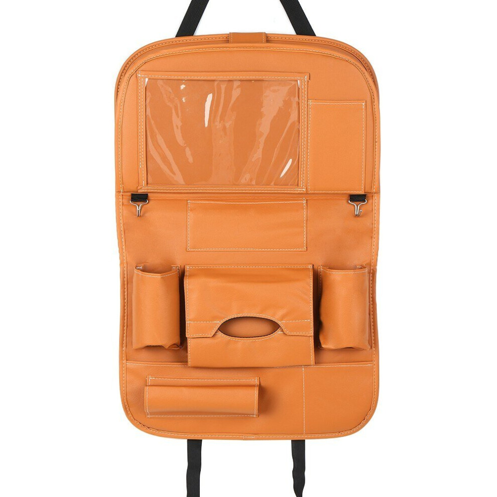 (Brown) Car Backseat Organizer Pu Leather Auto Back Seat Cushion Brown 3654657584696
