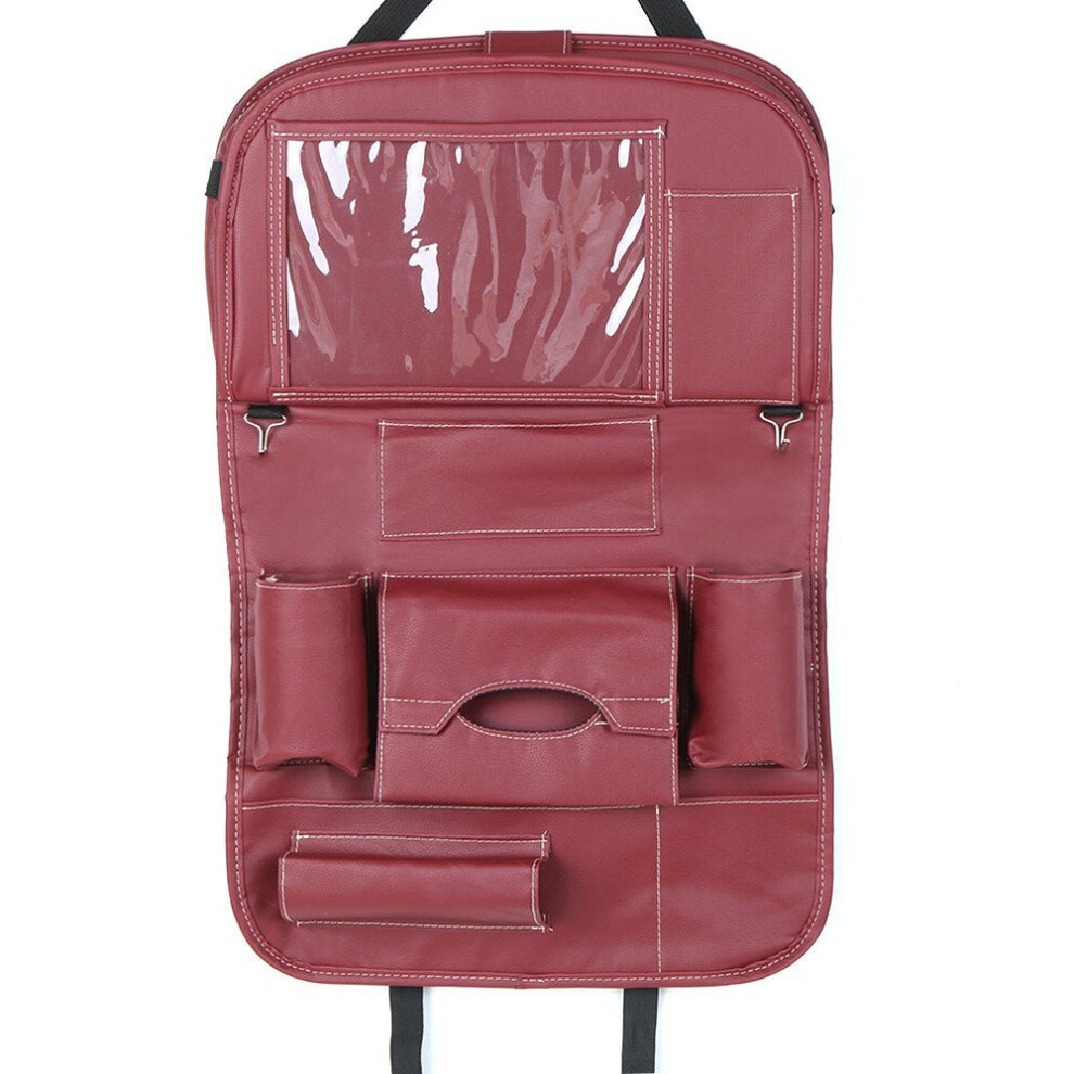 (Wine ) Car Backseat Organizer Pu Leather Auto Back Seat Cushion Red 3654657584733