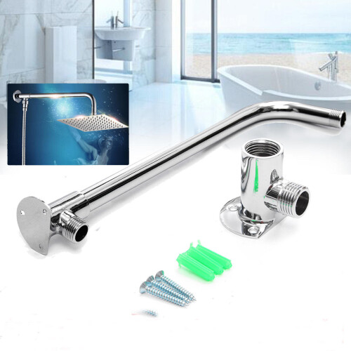 31cm Bathroom Chrome Wall Mounted Shower Extension Arm Pipe Bottom Entry for Rain Head 2