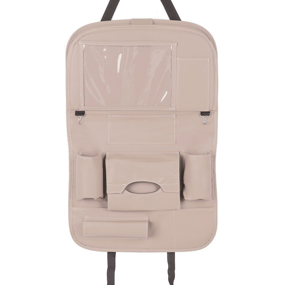 (Beige) Car Backseat Organizer Pu Leather Auto Back Seat Cushion Beige 3654657573058