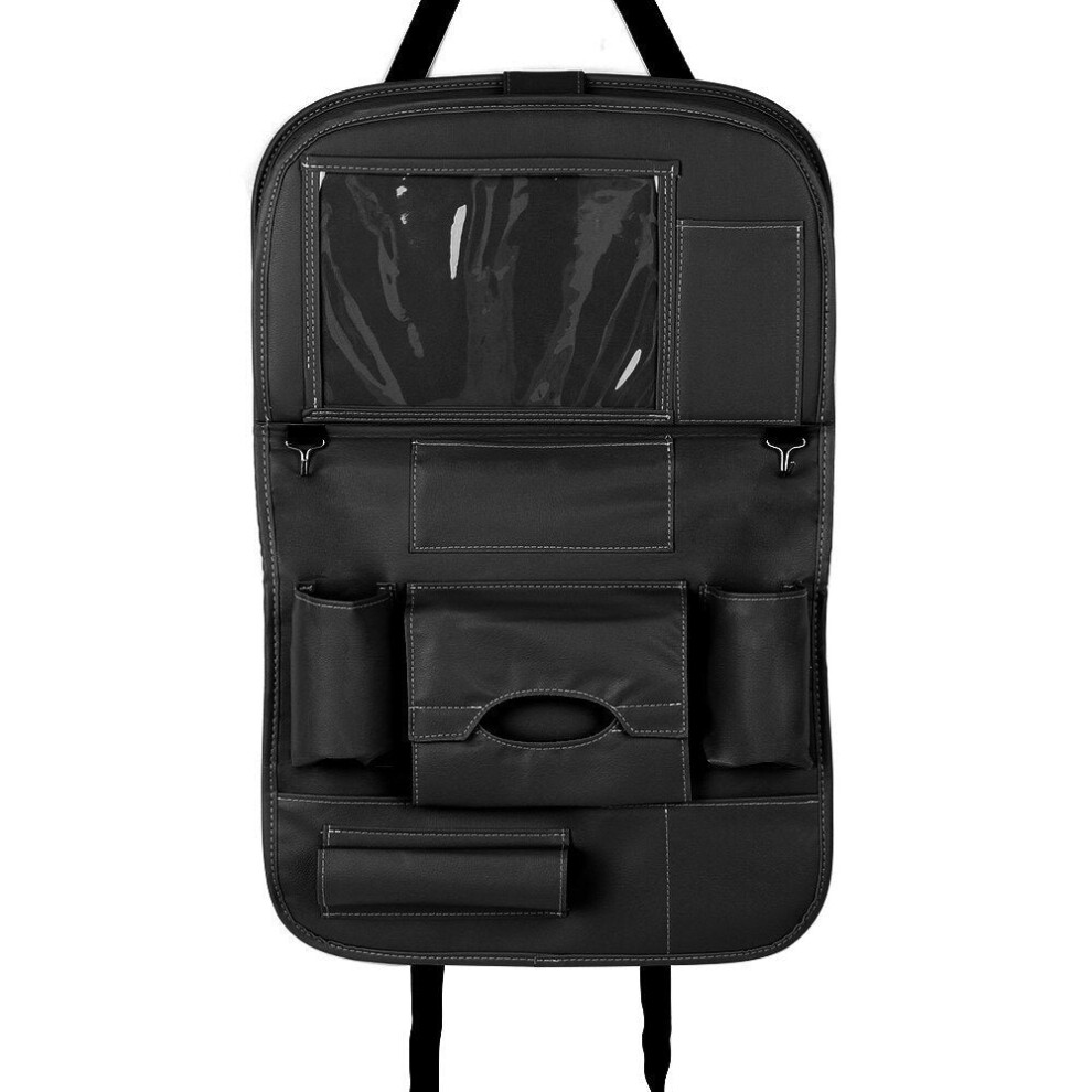 (Black) Car Backseat Organizer Pu Leather Auto Back Seat Cushion Black 3654657584689