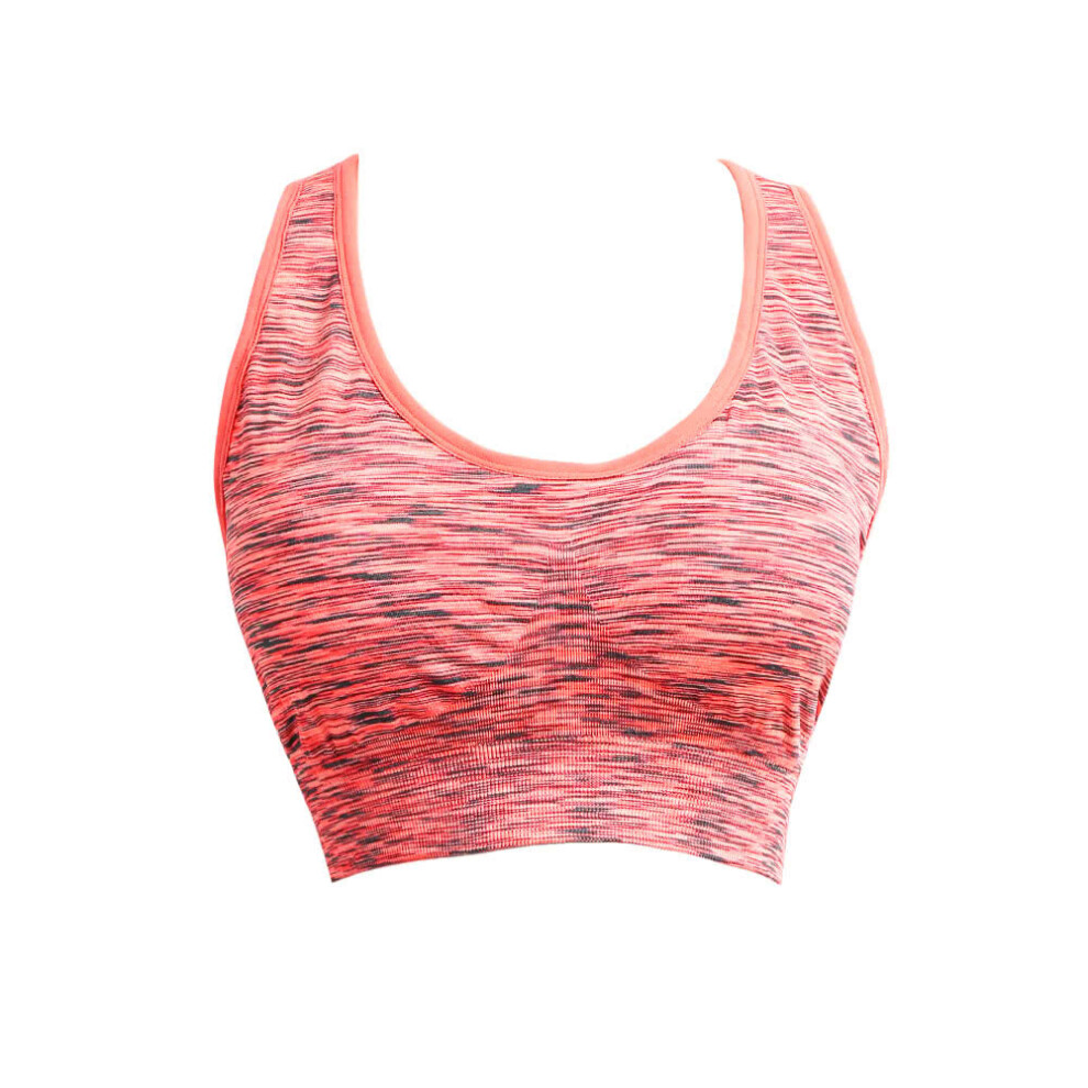 (Red, M) Women Fitness Yoga Sports Bra Contrast Padded Wire Free Seamless Push Up Running Gym Racerback Vest Top