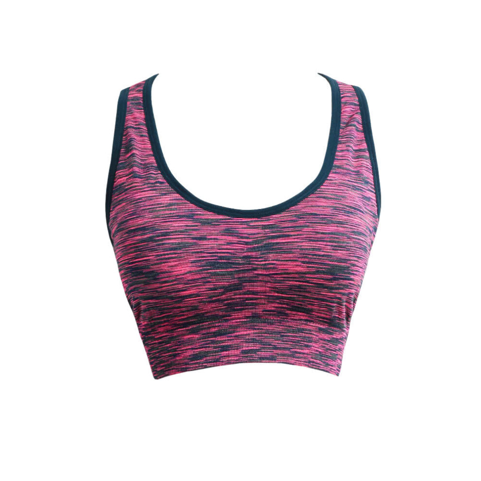 (Purple, M) Women Fitness Yoga Sports Bra Contrast Padded Wire Free Seamless Push Up Running Gym Racerback Vest Top