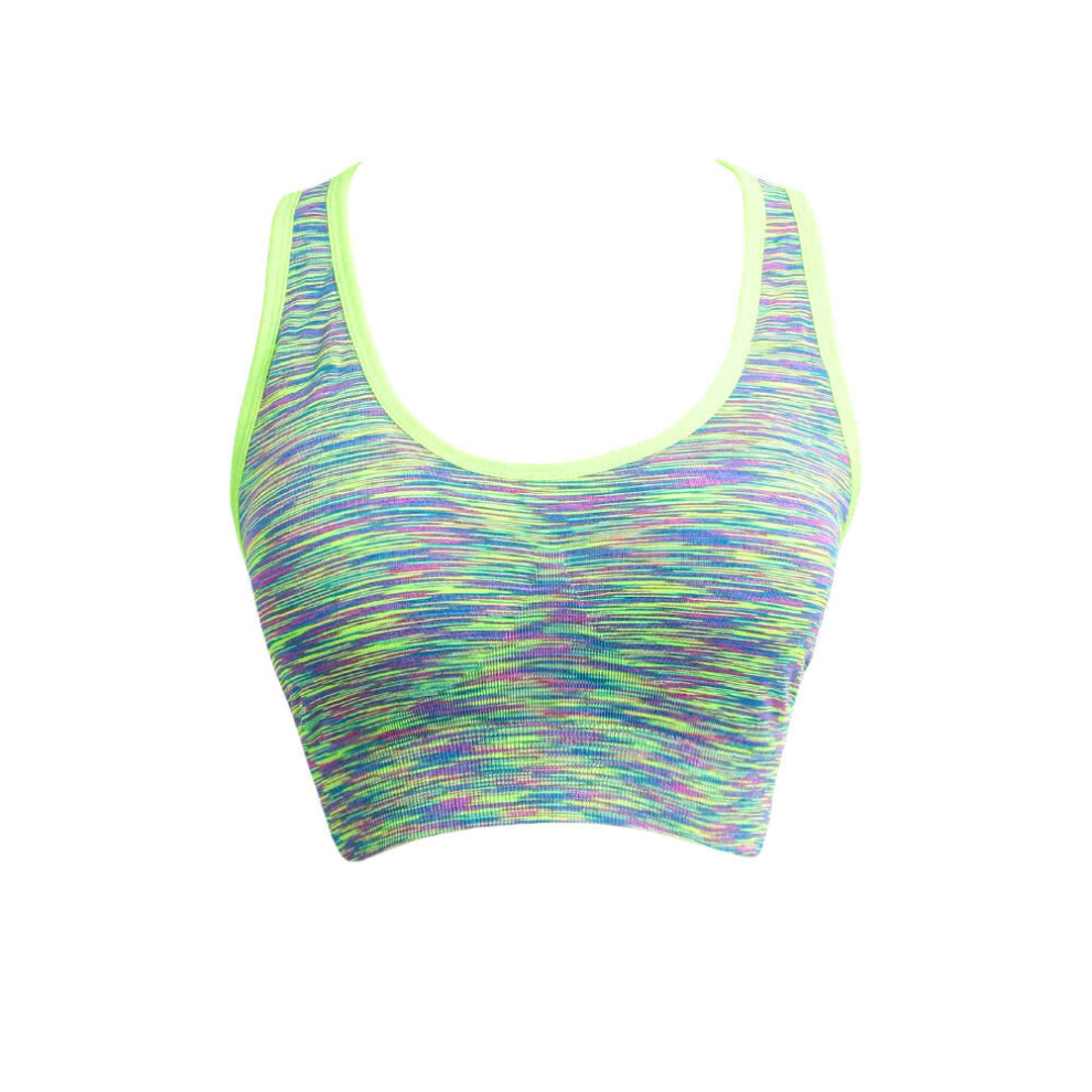 (Green, L) Women Fitness Yoga Sports Bra Contrast Padded Wire Free Seamless Push Up Running Gym Racerback Vest Top