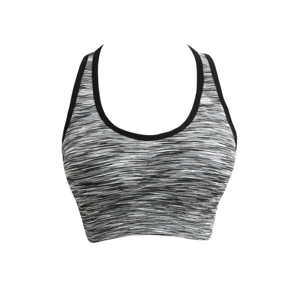 (Grey, L) Women Fitness Yoga Sports Bra Contrast Padded Wire Free Seamless Push Up Running Gym Racerback Vest Top