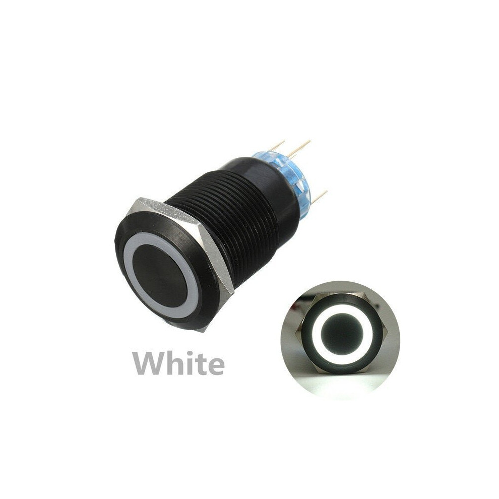 (White) 19mm 12V 5 Pin Led Light Metal Push Button Momentary Switch