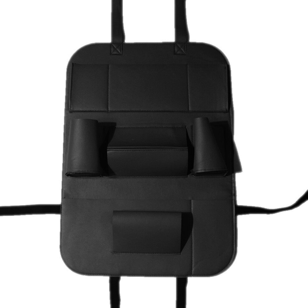 (Black) Pu Leather Car Seat Back Organizer Backseat Storage Box Black 3654657583507