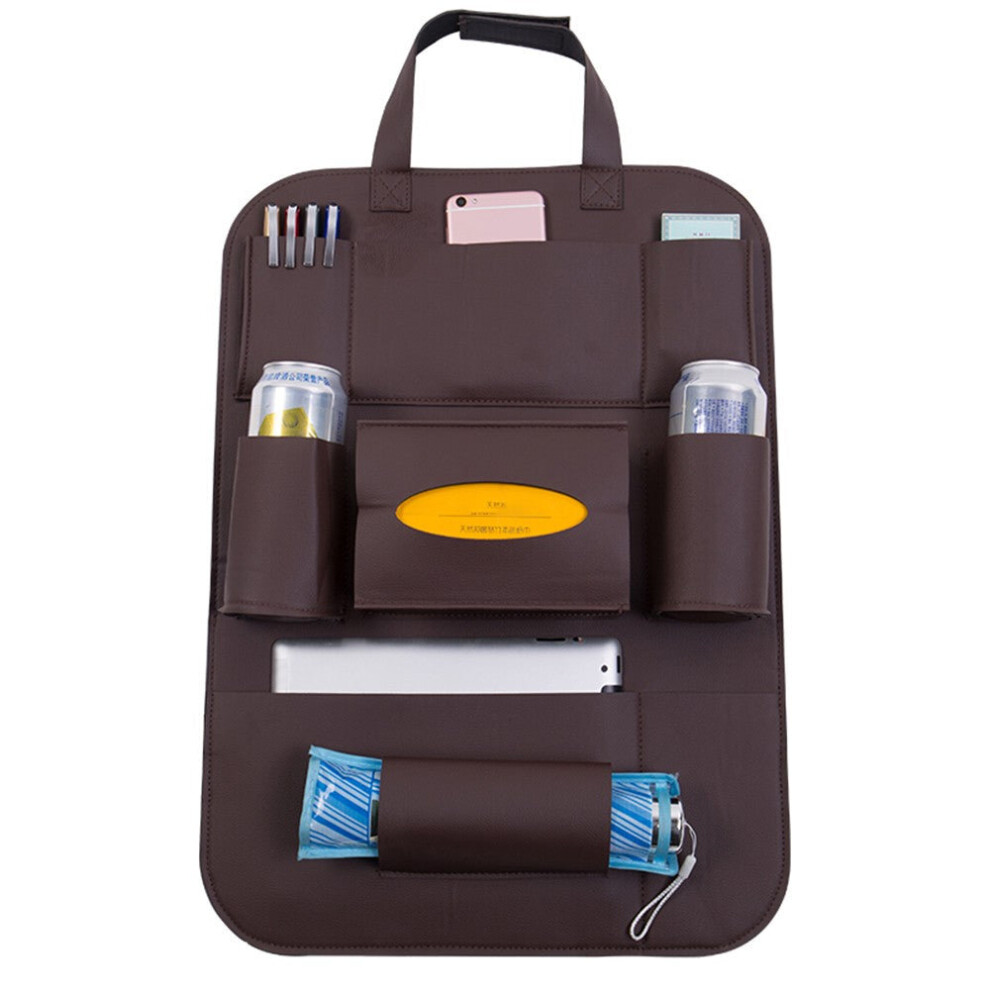 (Coffee) Pu Leather Car Seat Back Organizer Backseat Storage Box 3654657583521