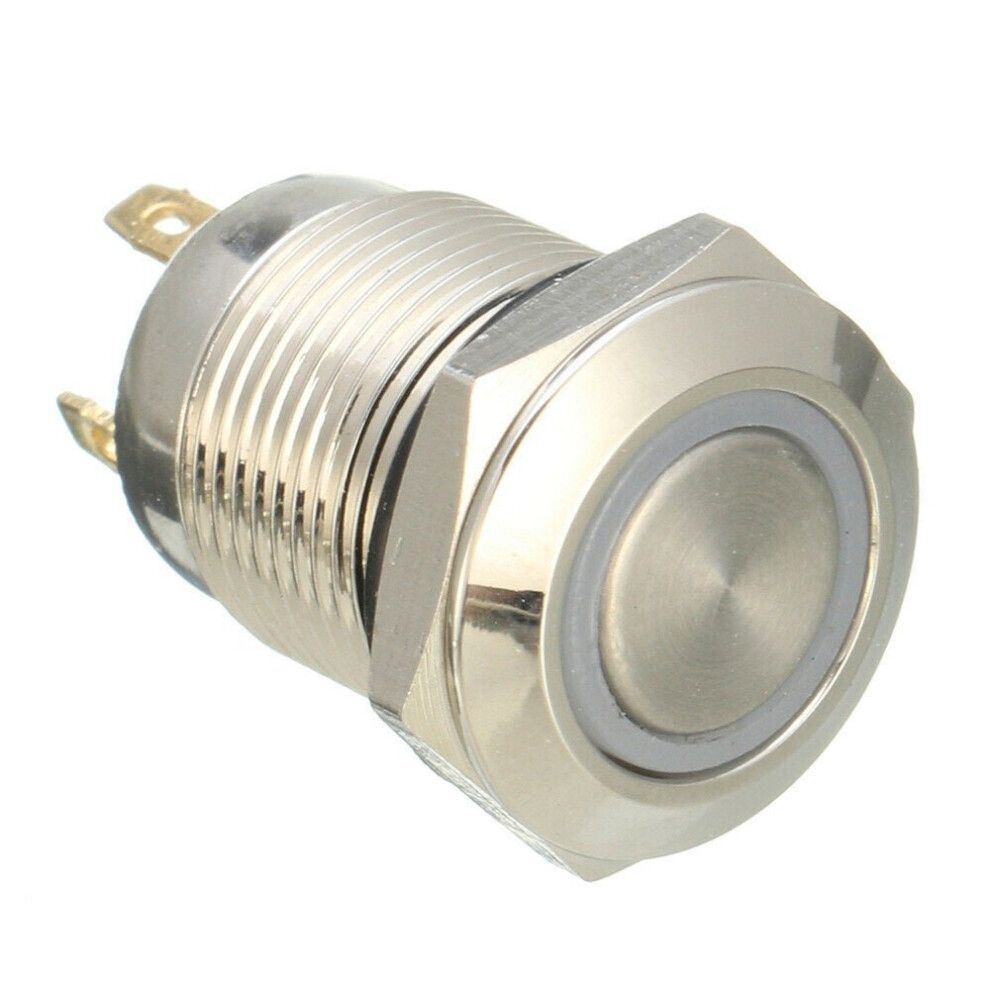 (White) DC 12V 12mm 4 Pin Momentary Switch Led Light Metal Push Button Waterproof Switch