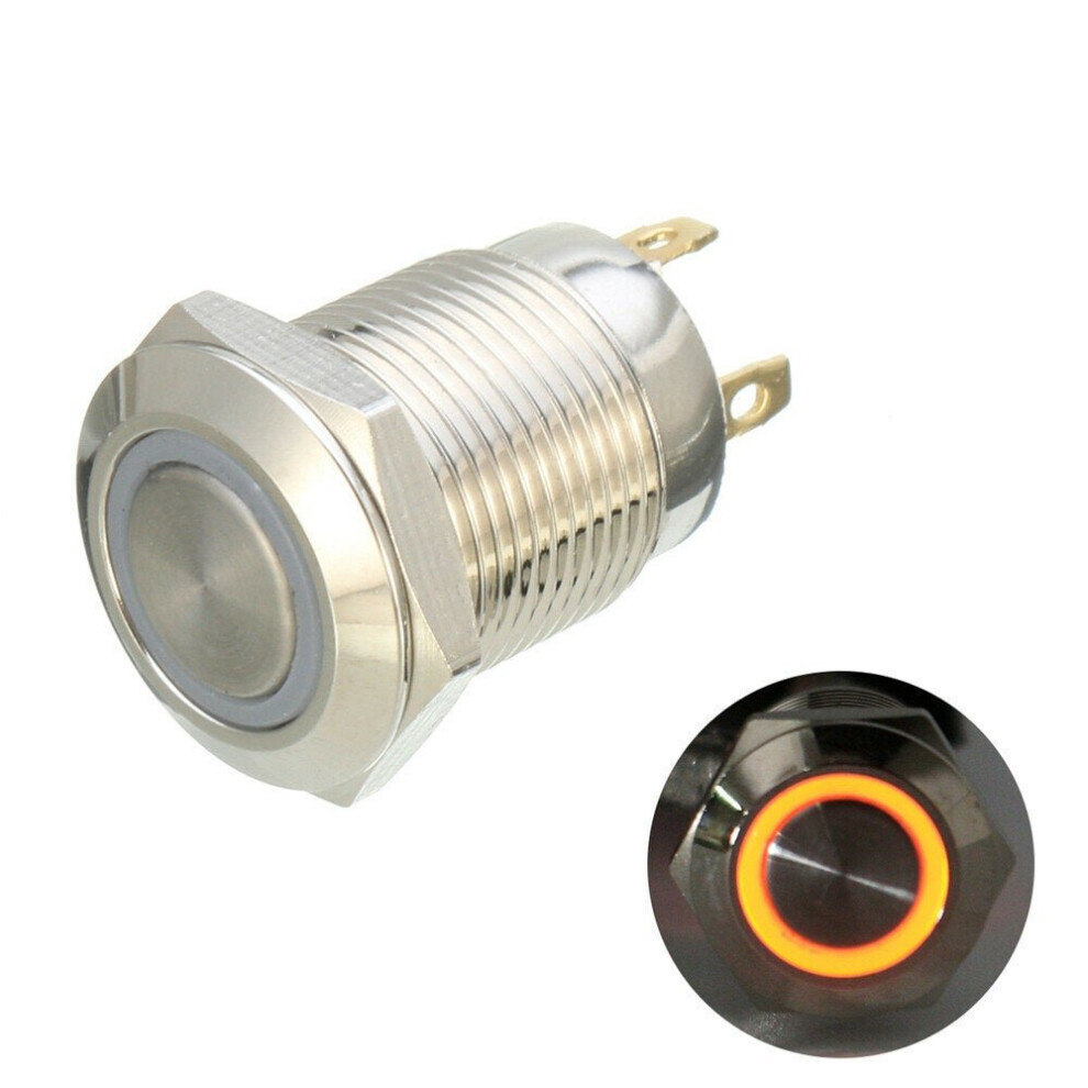 (Red) DC 12V 12mm 4 Pin Momentary Switch Led Light Metal Push Button Waterproof Switch