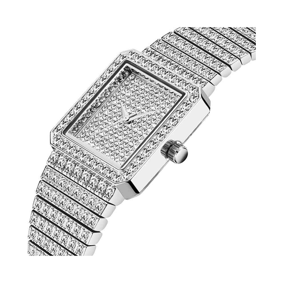 (Silver) Diamond Watch For Women Luxury Brand Ladies Analog Quartz Unique Movt