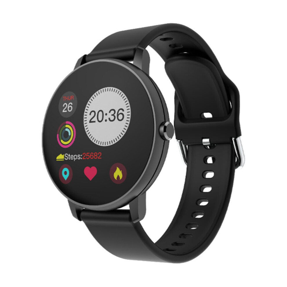 (Black, Silicone) 1.3' Full Touch Screen Heart Rate Blood Pressure Sports Wristband