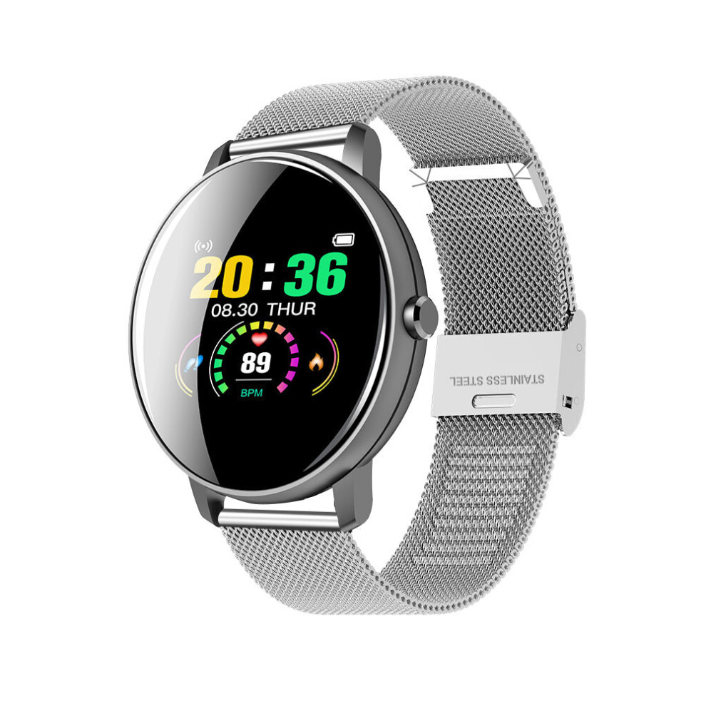 (, Metal) 1.3' Full Touch Screen Heart Rate Blood Pressure Sports Wristband Silver 3654657764586