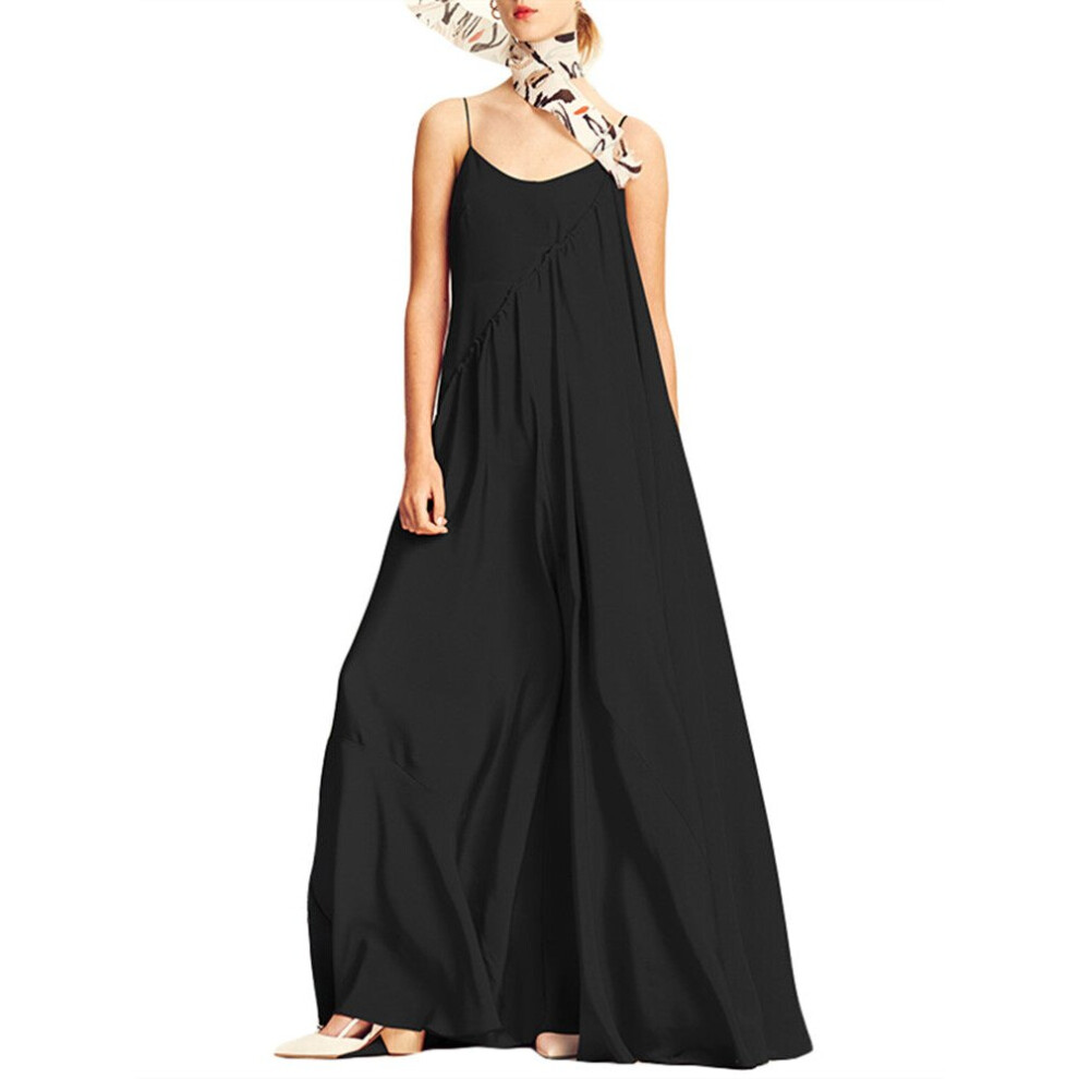 (Black, 3XL) Womens Casual Sleeveless Solid Summer Long Maxi Dress