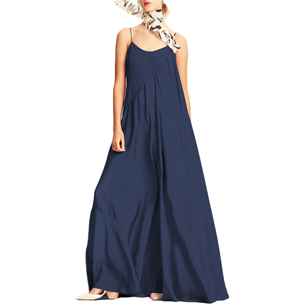 (Blue, 2XL) Womens Casual Sleeveless Solid Summer Long Maxi Dress