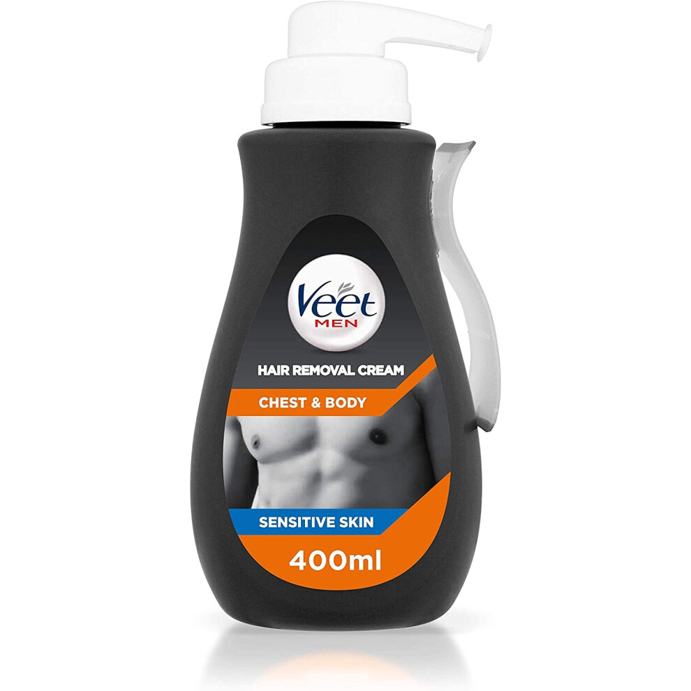 Veet Hair Removal Cream For Men, Chest And Body Cream, Gentle Hair Removal Cream For Sensitive Skin, 400ml Pump