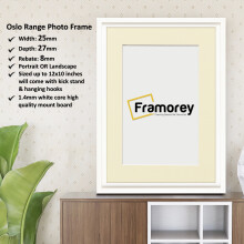 (6x4" Pic (8x6" Frame)) Oslo Style Picture Frames / White Photo Frame / Best Photo Frame For Birthday Gifts / Wall Art Poster Frame With Ivory Mount