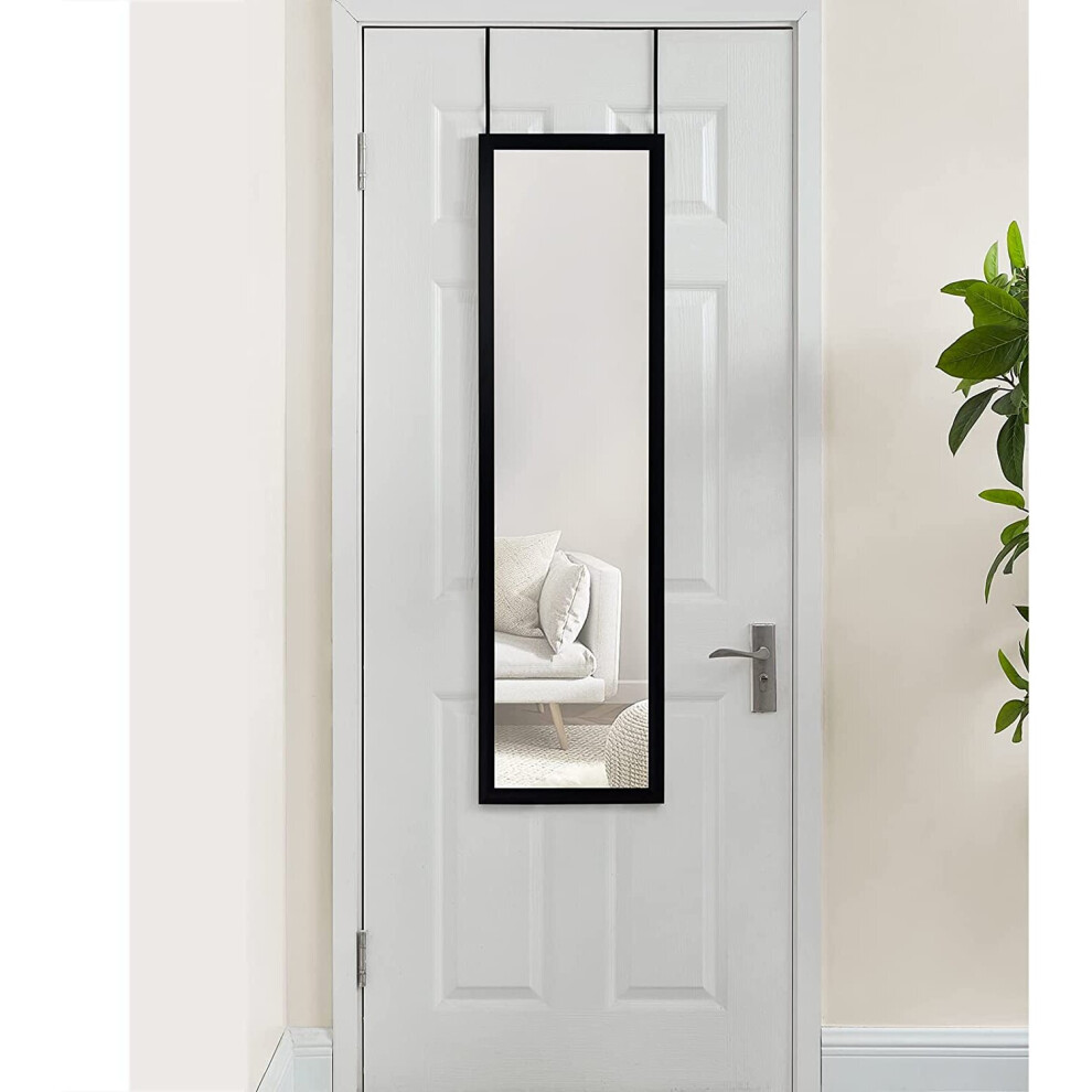 (Black) Over the Door Full Length Mirror Black or White Hanging Bedroom Wardrobe Workout