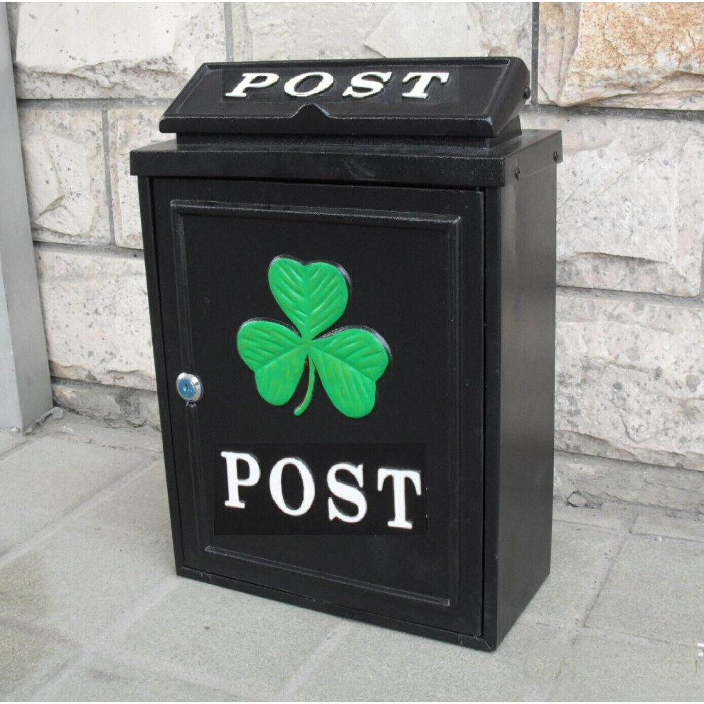 Post Box Shamrock Design Wall Mounted Lockable 2 Keys