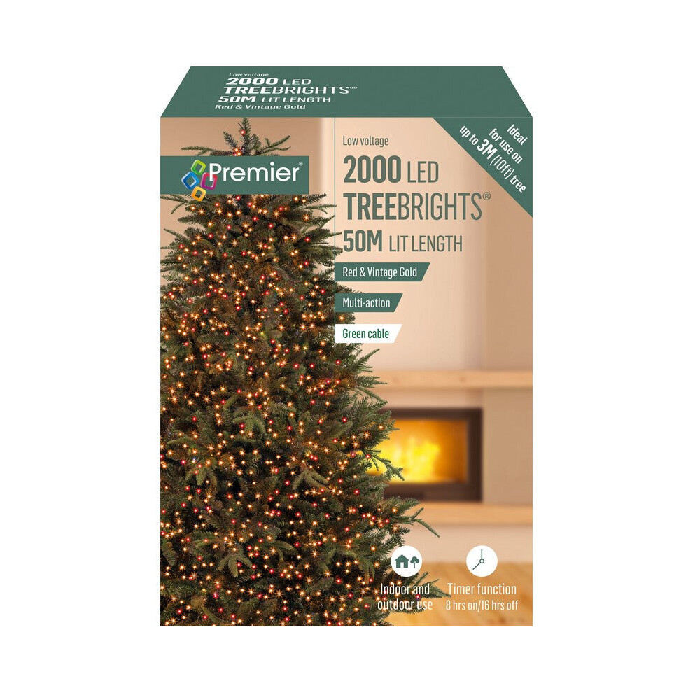 Premier 2000 Multi Action Led Treebrights Timer Vintage Gold & Red