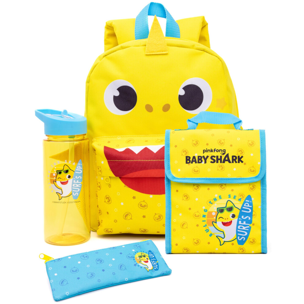 Baby Shark Backpack Set Toddlers Nursery 4 Piece Lunch Box Water Bottle One Size