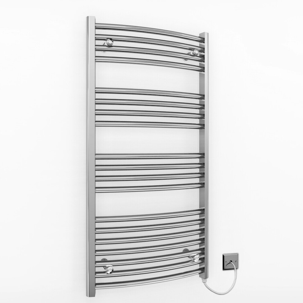 (500 X 1000 Mm (Btu: 1335), Manual Electric Element) 500Mm Wide Chrome Curved Electric Towel Rail Radiator 5056616522417
