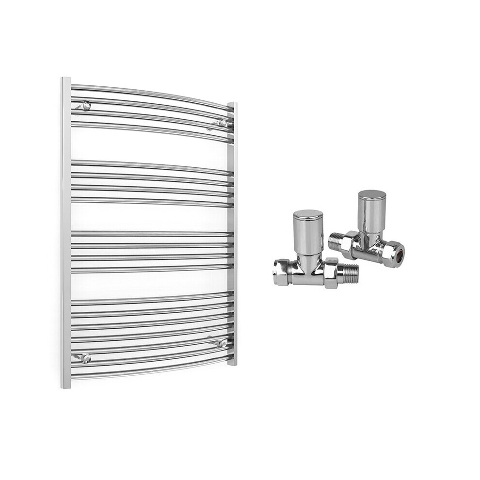 (700 X 1000 Mm (Btu: 1400), With Straight Valves) 700Mm Wide Chrome Curved Towel Rail Radiator With Valves 5056616521946