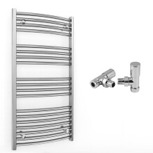 (400 x 1000 mm (BTU: 1002), With Angled Valves) 400mm Wide Chrome Curved Towel Rail Radiator With Valves