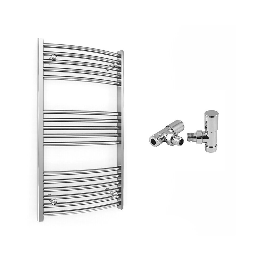 (400 X 900 Mm (Btu: 877), With Angled Valves) 400Mm Wide Chrome Curved Towel Rail Radiator With Valves 5056616521014