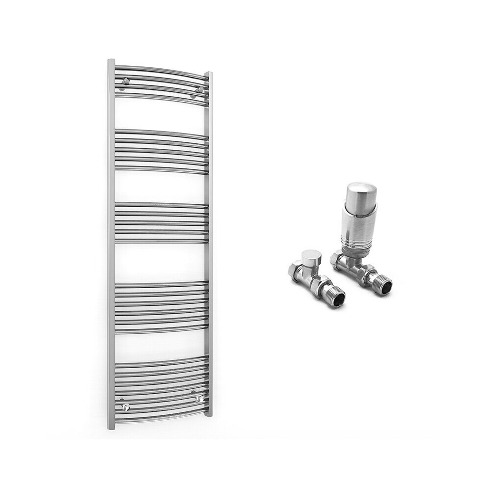 (400 X 1600 Mm (Btu: 1526), With Trv Straight Valves) 400Mm Wide Chrome Curved Towel Rail Radiator With Valves 5056616521199