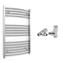 (500 x 800 mm (BTU: 902), With Angled Valves) 500mm Wide Chrome Curved Towel Rail Radiator With Valves