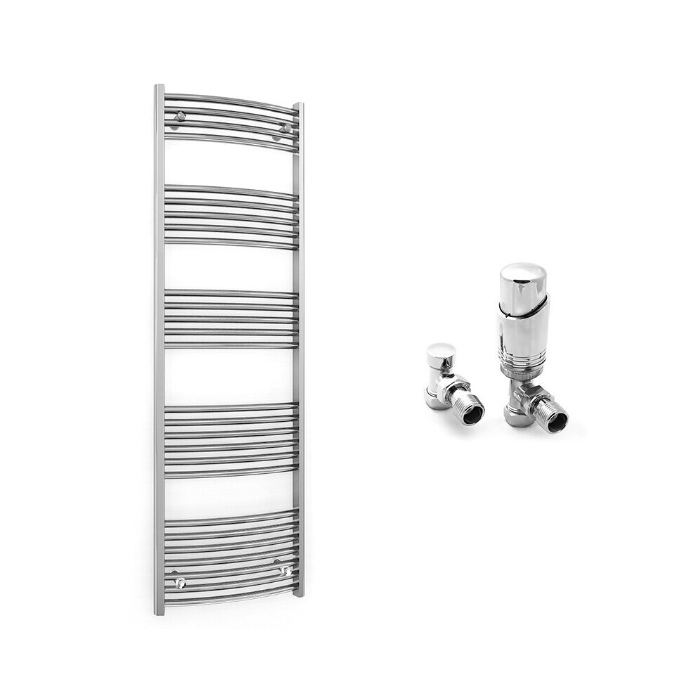 (600 X 1600 Mm (Btu: 1902), With Trv Angled Valves) 600Mm Wide Chrome Curved Towel Rail Radiator With Valves 5056616521809