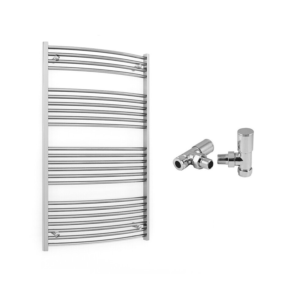 (700 X 1200 Mm (Btu: 1689), With Angled Valves) 700Mm Wide Chrome Curved Towel Rail Radiator With Valves 5056616521915