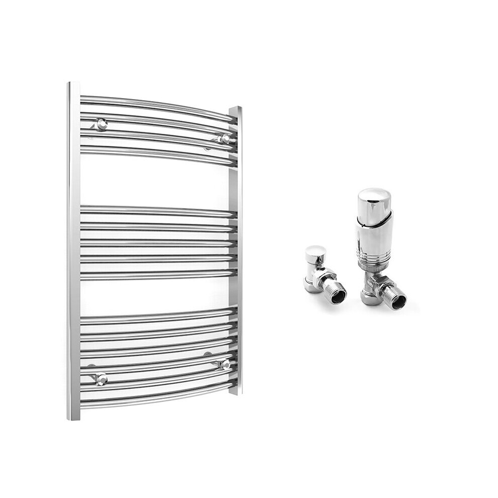 (400 X 800 Mm (Btu: 797), With Trv Angled Valves) 400Mm Wide Chrome Curved Towel Rail Radiator With Valves 5056616521106