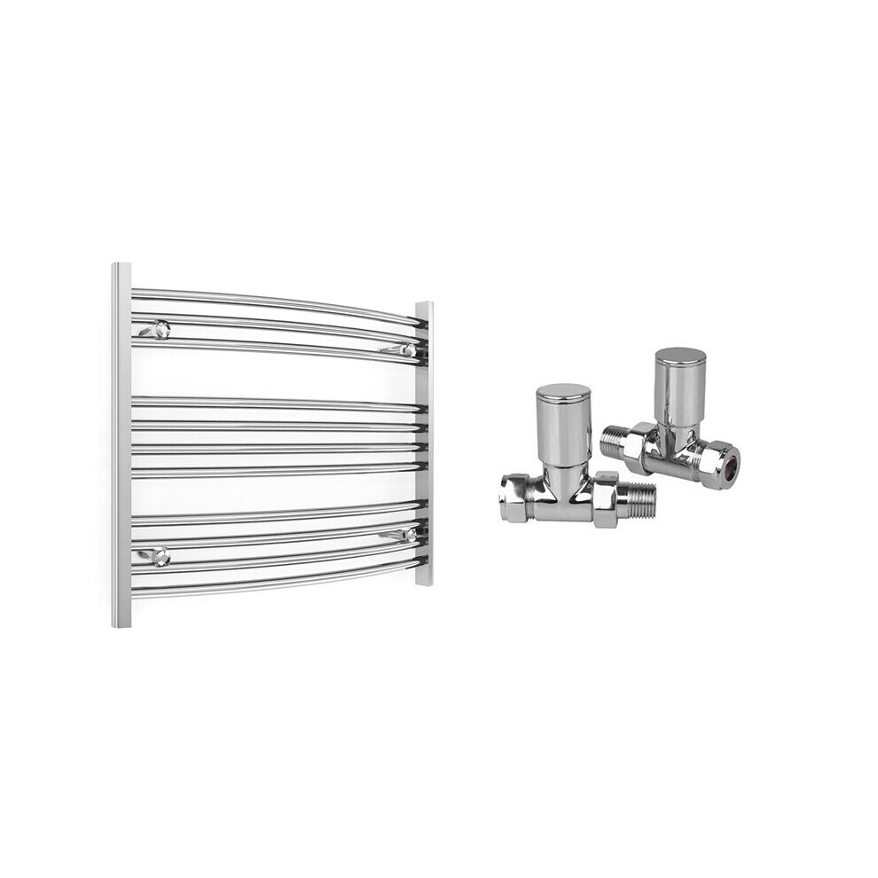 (700 X 600 Mm (Btu: 822), With Straight Valves) 700Mm Wide Chrome Curved Towel Rail Radiator With Valves 5056616521922