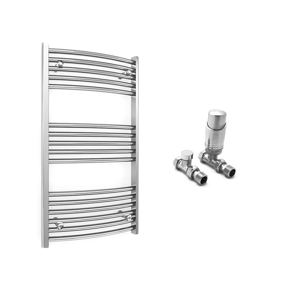 (400 X 900 Mm (Btu: 877), With Trv Straight Valves) 400Mm Wide Chrome Curved Towel Rail Radiator With Valves 5056616521168