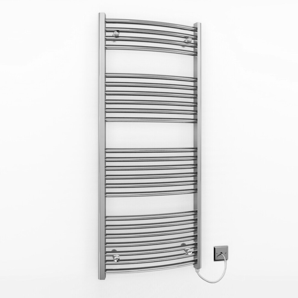 (550 X 1200 Mm (Btu: 1448), Manual Electric Element) 550Mm Wide Chrome Curved Electric Towel Rail Radiator 5056616522622