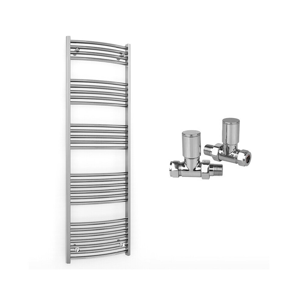 (400 X 1600 Mm (Btu: 1526), With Straight Valves) 400Mm Wide Chrome Curved Towel Rail Radiator With Valves 5056616521090