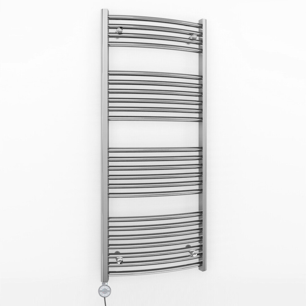(550 X 1200 Mm (Btu: 1448), Moa Thermostatic Element) 550Mm Wide Chrome Curved Electric Towel Rail Radiator 5056616522721