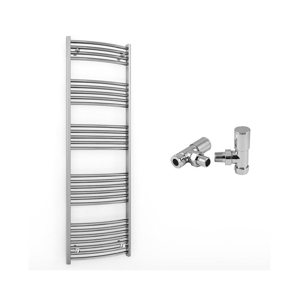 (600 X 1600 Mm (Btu: 1902), With Angled Valves) 600Mm Wide Chrome Curved Towel Rail Radiator With Valves 5056616521663